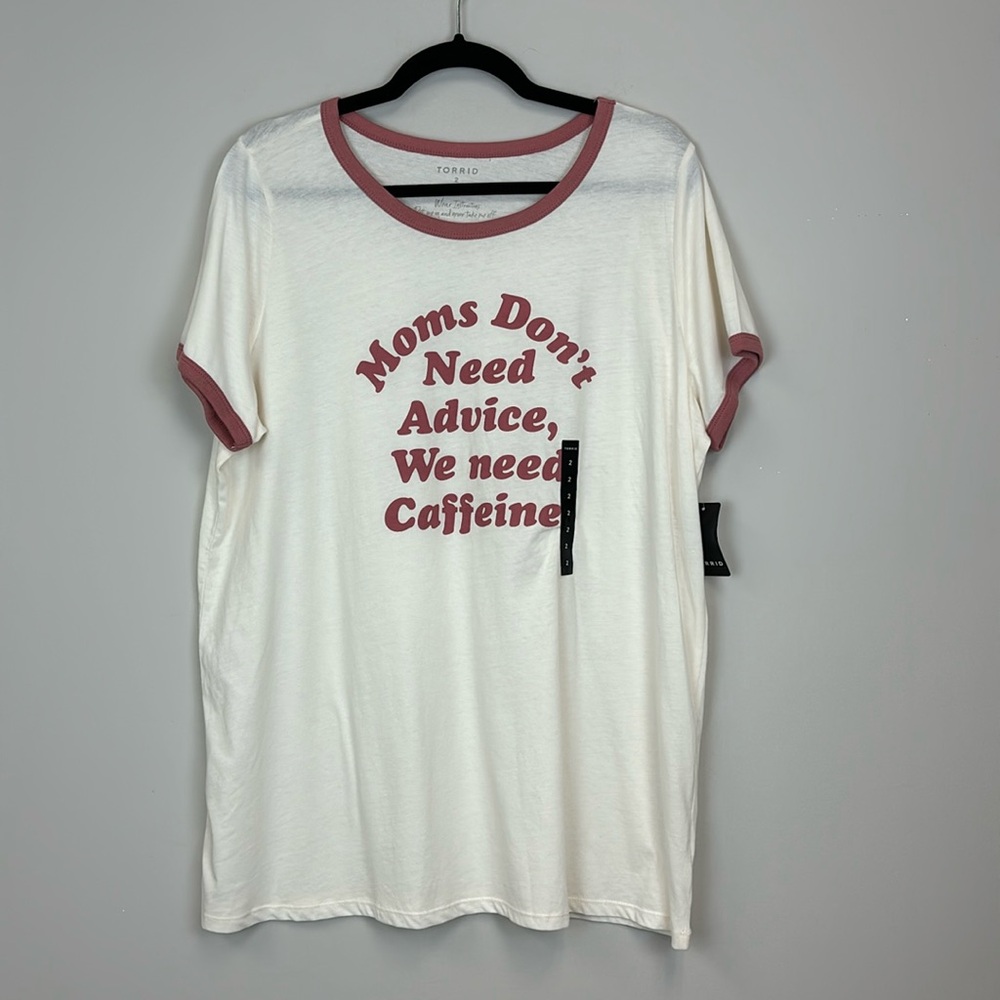 Torrid Mom Needs Caffeine Classic Fit Cotton Crew Neck Ring Tee Shirt Sz 2X NWT